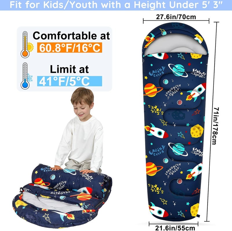 FIOBEE Kids Sleeping Bag for Girls Boys 3 Season Warm & Cool Weather Youth Camping Sleeping Bags with Backpacking Bag Waterproof for Traveling Hiking Indoor Outdoor Camping Essentials - Image 2